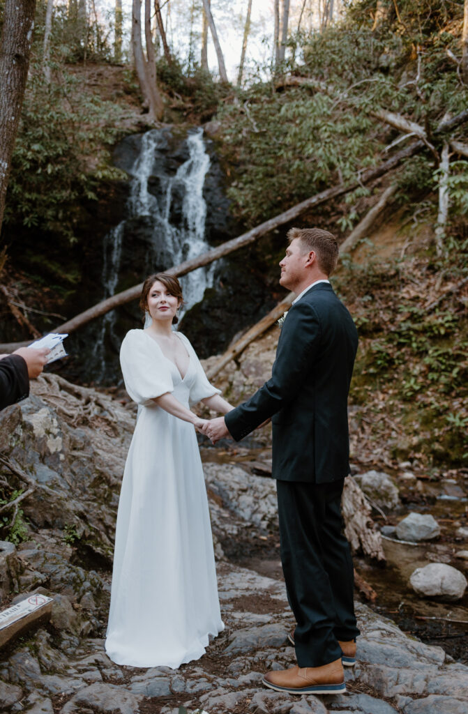 Smoky Mountain elopement ceremony at Cataract Falls.