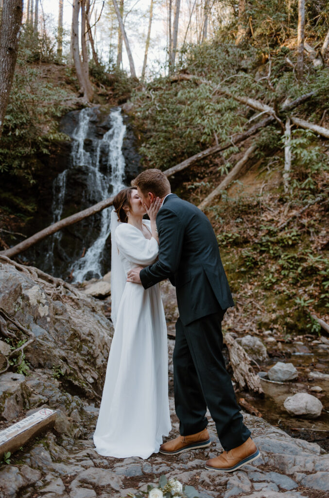 Waterfall elopement at  Cataract Falls in Smoky Mountains National park.